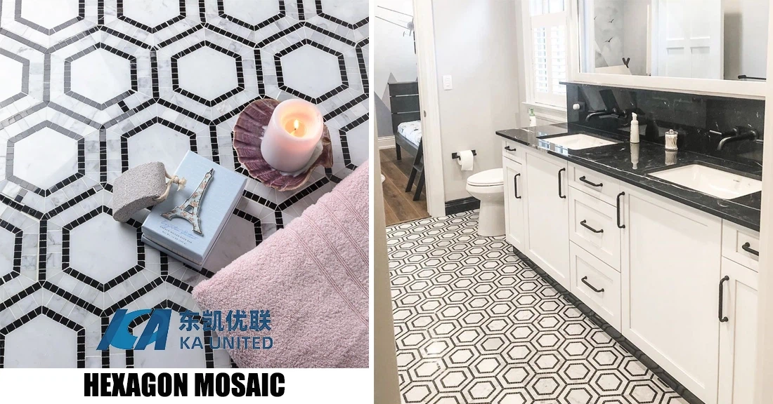 White and Black Hexagon Mosaic Tiles KA UNITED White and Black Hexagon Mosaic Tiles KA UNITED