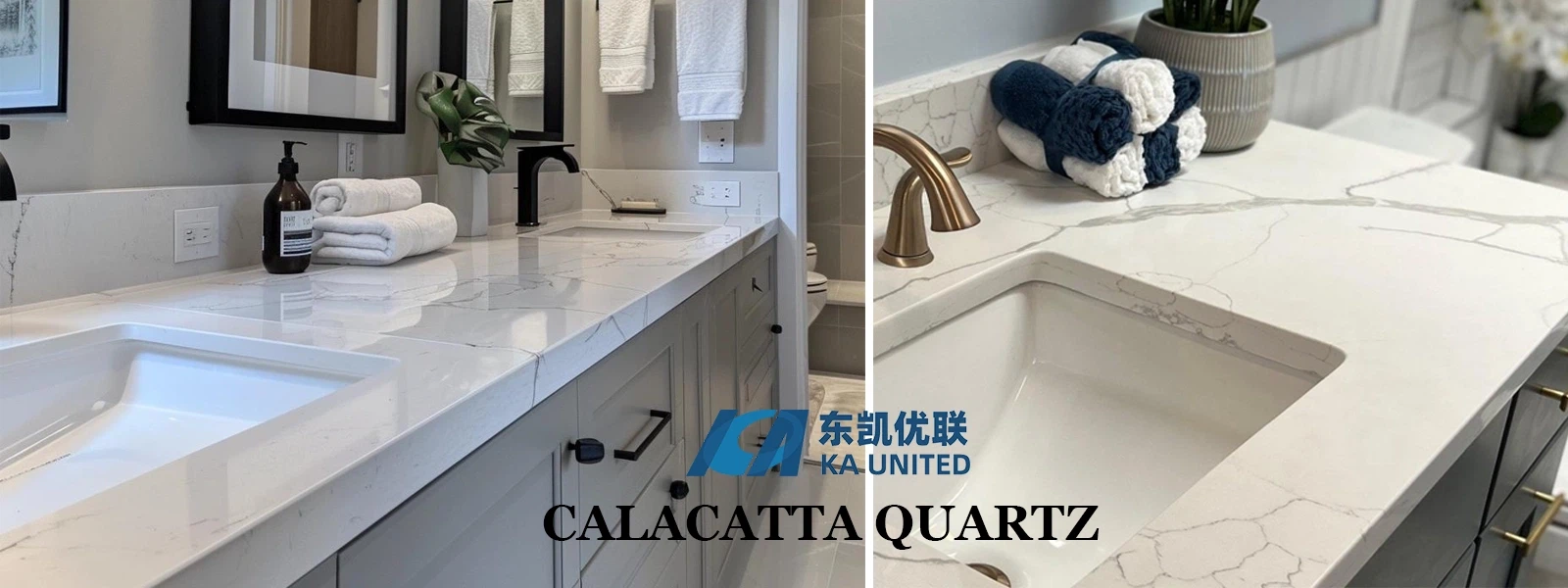 Calacatta Quartz Bathroom Countertops in Apatments designs KA UNITED Calacatta Quartz Bathroom Countertops in Apatments designs KA UNITED