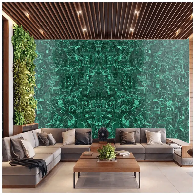 Semi-Precious Malachite Green Gemstone Feature Wall Designs in Hotels